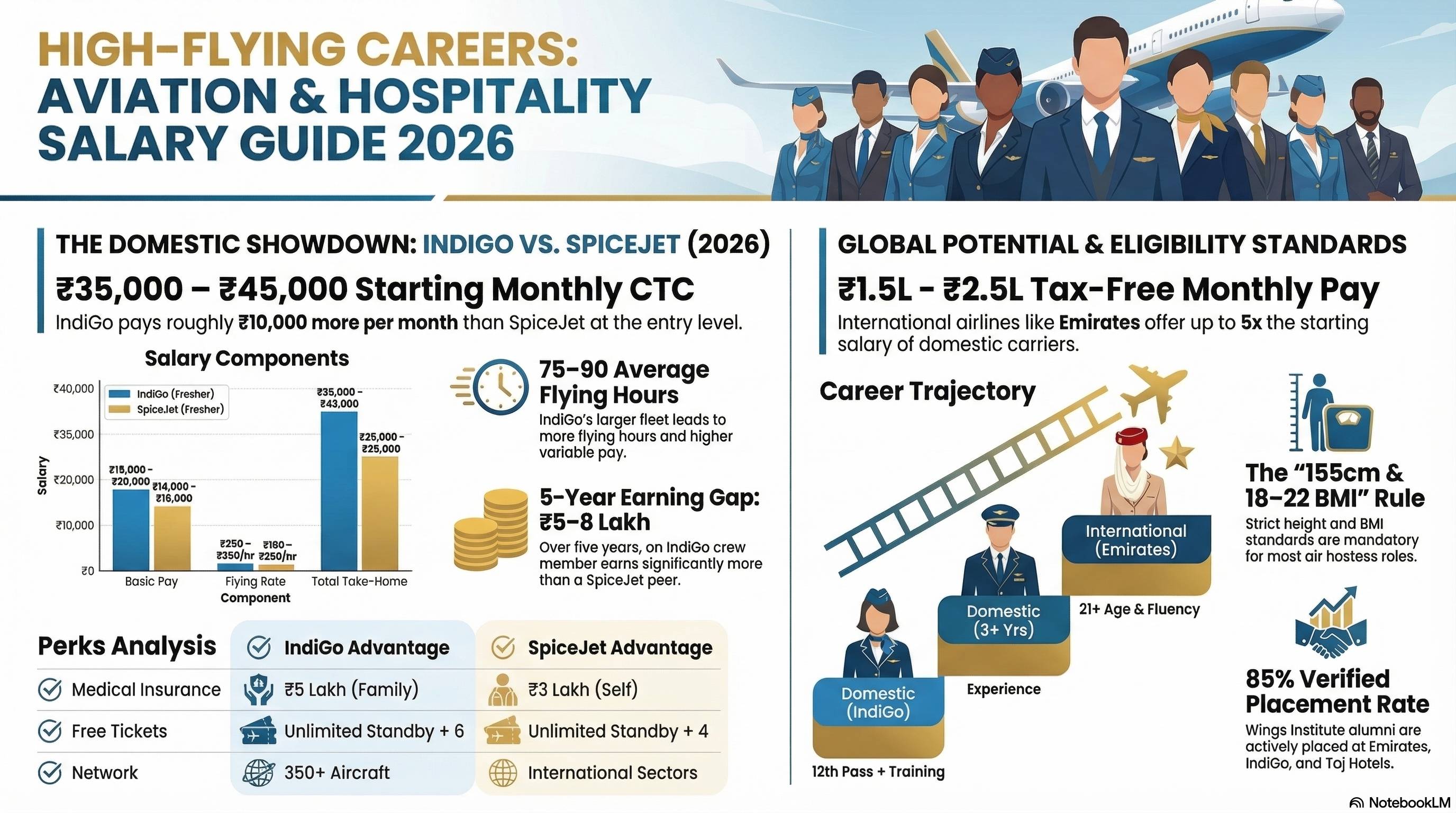 Air Hostess Salary in SpiceJet vs IndiGo 2026: Honest Comparison - Wings Institute Cabin Crew guide